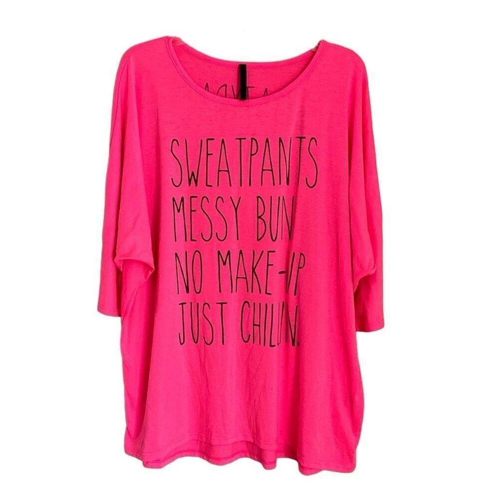 Womens Crew Neck Dolman Sleeve Pullover T-Shirt Neon Pink Top Size 3X